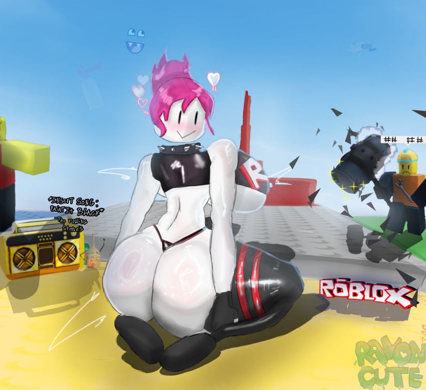 1girls 2024 2boys1girl baller ban_hammer big_breasts blue_sky boombox builderman chocker classic_roblox collar color crop_top doomspire_brickbattle epic_vampire flowing_head gloves guest_(roblox) guest_224 half_naked hot_pink_hair huge_breasts meme meme_reference music neckless old rayon_cute roblox roblox_game robloxian showing_ass showing_to_viewer sky song spiked_collar stockings thick_thighs thighs thong white_skin