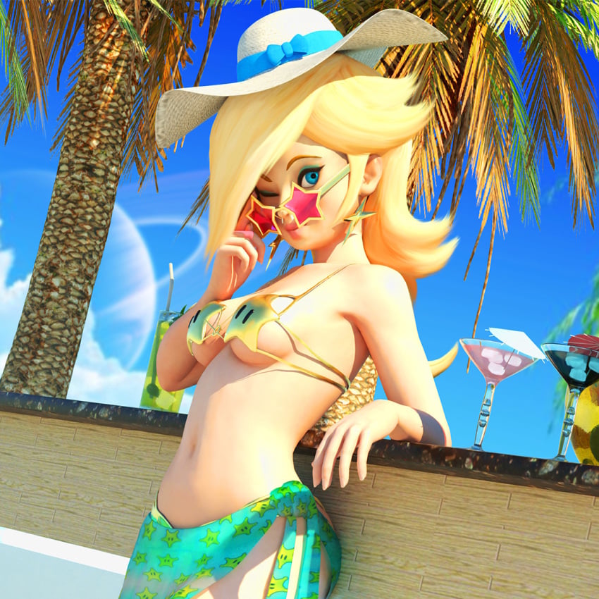 1girls 3d 3d_(artwork) alternate_costume bikini blonde_hair breasts darklordiiid female female_only mario_(series) nintendo princess_rosalina solo super_star_bikini tagme