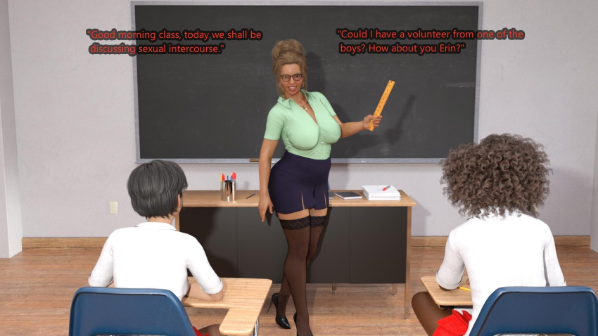 1futa 2024 2girls 3d age_difference being_watched blonde_hair classroom dialogue female futa_with_female futanari group huge_breasts implied_futanari indoors jordanja sex_ed sex_education student teacher teacher_and_student