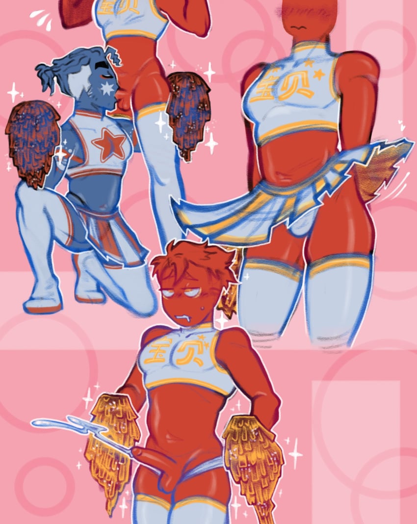 1cuntboy 2boys australia_(countryhumans) blowjob cheerleader cheerleader_uniform china_(countryhumans) countryhumans cum cumshot cuntboy femboy kingofkinks older_male oral oral_sex pom_poms tagme thick_thighs thighhighs thighs