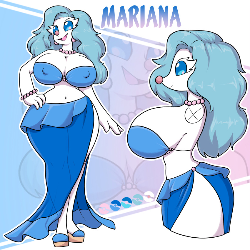 anthro breasts fan_character female game_freak hand_on_hip huge_breasts lazynacho model_sheet necklace nintendo pokemon pokemon_(species) primarina thick_thighs video_games wide_hips