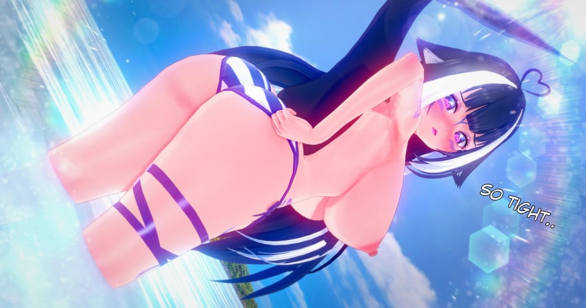 1girls 3d ahoge areolae ass big_ass bikini bikini_bottom blue_hair blush body_markings breasts dark_hair deluxe_rosie dialogue female female_only heart-shaped_pupils heart_ahoge hips hourglass_figure huge_breasts indie_virtual_youtuber leaning_foward light-skinned_female light_skin long_hair looking_at_viewer multicolored_hair nipples ocean open_mouth orca_girl orca_tail outdoors purple_eyes shylily solo solo_female standing swimsuit tail thick_thighs thighs thin_waist tight_clothing virtual_youtuber water wet white_hair wide_hips