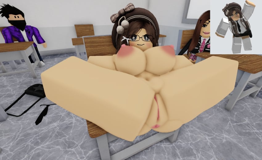 1girls artist_request big_breasts legs legs_apart ninjashyper2 public public_nudity roblox roblox_avatar roblox_game robloxian school school_uniform schoolgirl shy