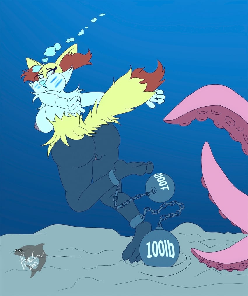 ass ball_and_chain braixen breasts byondrage chains drowning feet female nipples pokemon pokemon_(species) pussy tentacle the-blub-meister underwater underwater_peril_aladdin vagina weights