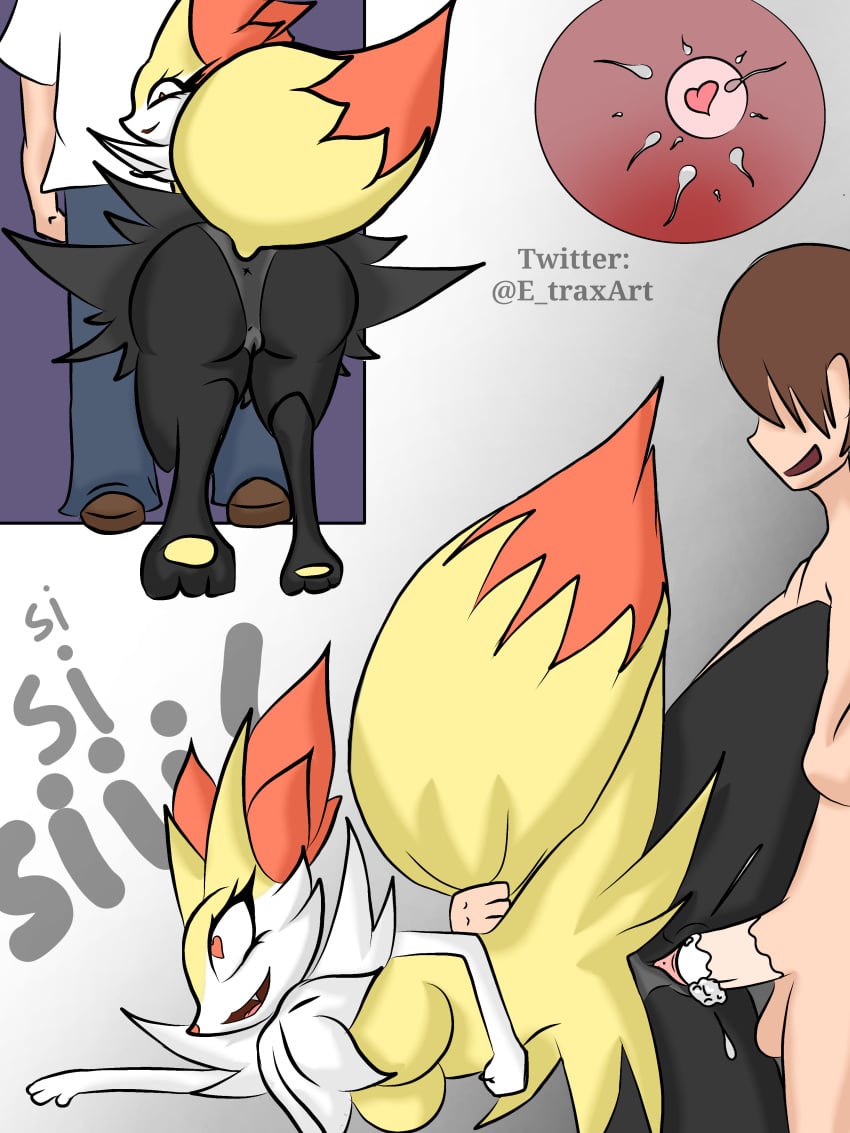 anthro braixen e-trax furry human human_male impregnation interspecies interspecies_pregnancy light-skinned_male light_skin ovum pokemon pokemon_(species) pokephilia sperm_cell sperm_meets_ovum