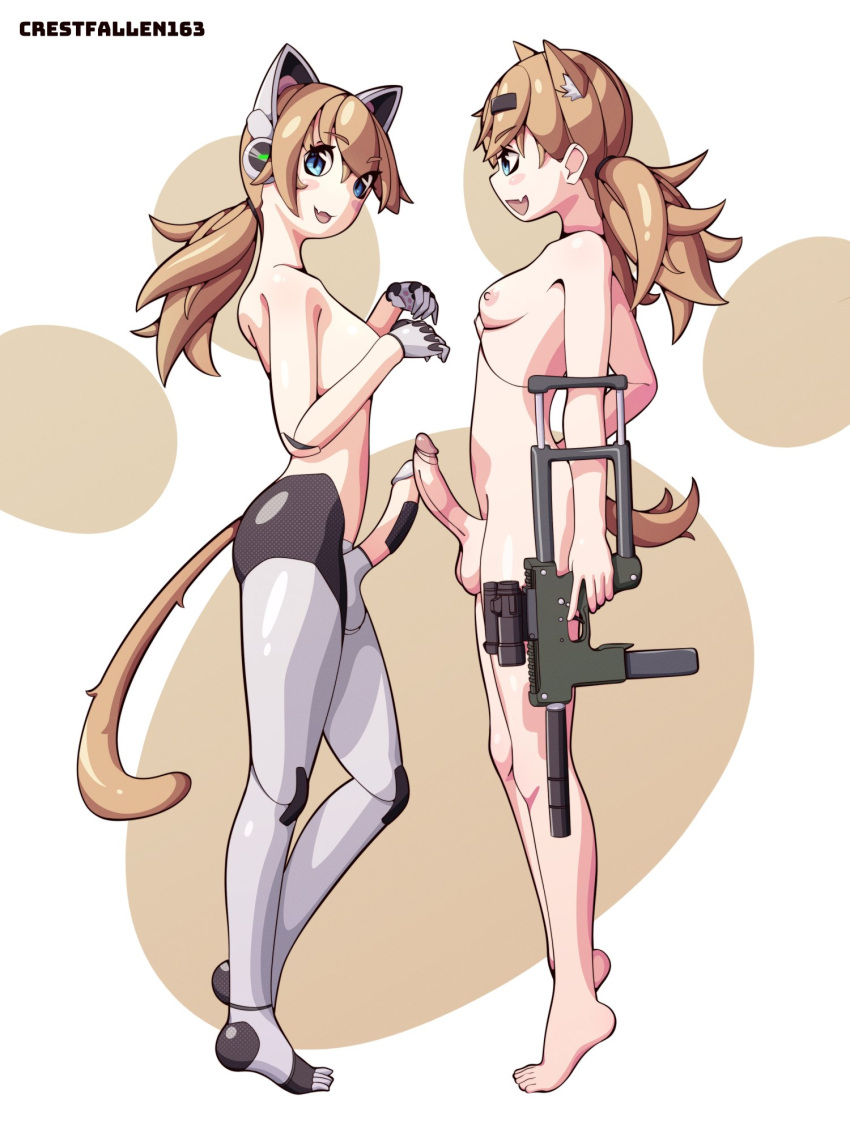 2futas alternate_version_available animal_ears areolae balls betty_(girls'_frontline_nc) big_breasts big_penis blonde_hair blue_eyes breasts cat_ears cat_tail catgirl clothing crestfallen163 duo erection futa_only futanari girls'_frontline girls'_frontline_neural_cloud holding_weapon humanoid humanoid_penis idw_(girls'_frontline) kemonomimi light-skinned_futanari light_brown_hair light_skin long_hair mechanical_leg nipples nude penis small_breasts standing tail