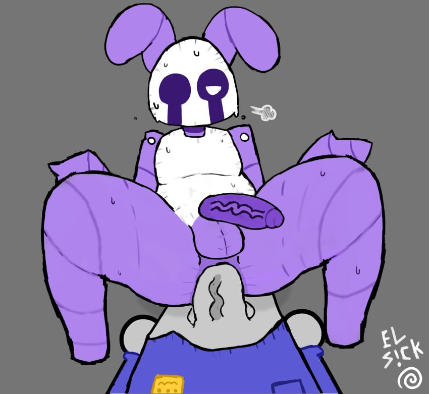 bonnie_(fnaf) bunny bunny_ears doodle el_sick femboy five_nights_at_freddy's five_nights_at_freddy's_2 fnaf fnaf2 legs_spread nightguard paper_pals paperpals penis_size_difference purple_body purple_skin riding_cock riding_penis sweating