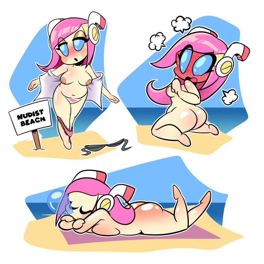 1girls alien ass beach blush breasts embarrassed female kirby_(series) monica_moneybell nude pubic_hair pussy sleeping susanna_patrya_haltmann susie_(kirby) tagme