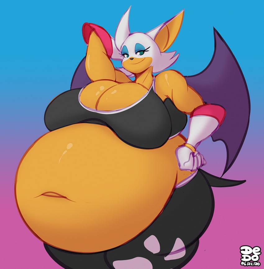 anthro bat breasts clothing dedoarts female mammal morbidly_obese obese overweight overweight_anthro overweight_female rouge_the_bat sega solo sonic_(series) sonic_the_hedgehog_(series) white_hair