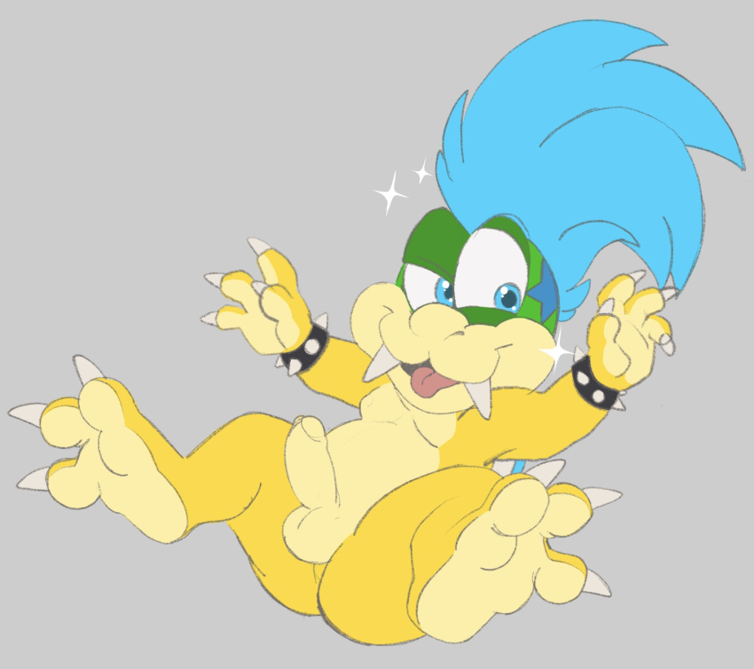 anthro balls blue_eyes bracelet celestial claws erection fangs hair half-closed_eyes jewelry koopaling larry_koopa male male_only mario_(series) mohawk nintendo open_mouth penis perineum simple_background solo sparkle spikes tattoo tongue tongue_out video_games