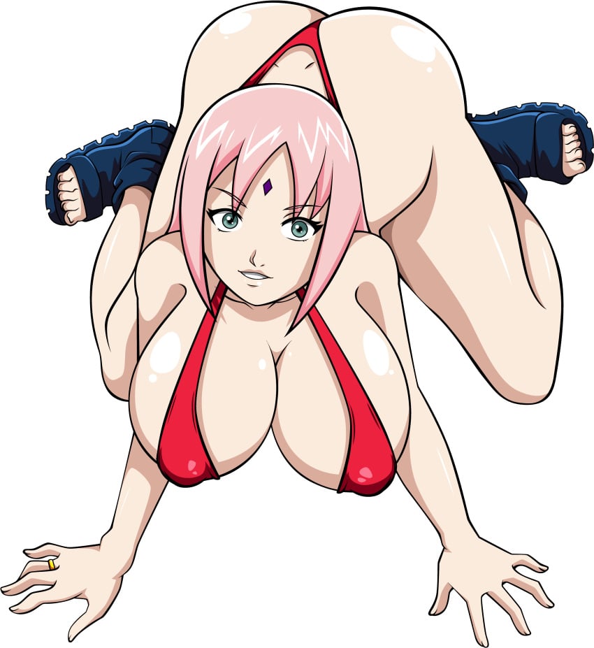 ale-mangekyo ass big_ass big_breasts breasts cleavage commission female female_only naruto naruto_shippuden sakura_haruno sling_bikini solo swimsuit