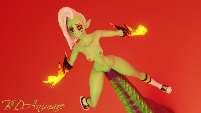 2018 3d ahe_gao alien bdanimare breasts clothing female female_only footwear gloves green_skin hair humanoid large_insertion looking_pleasured lord_dominator nude penetration pussy solo tentacle wander_over_yonder