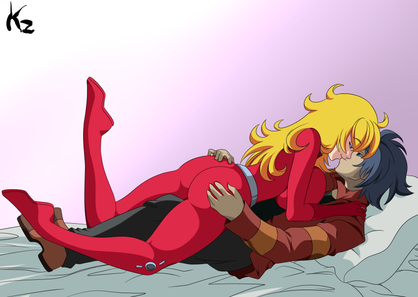 aoi_sekai_no_chuushin_de ass_grab bodysuit cartoon_network clothing clover_(totally_spies) cosplay female gear_(aoi_sekai_no_chuushin_de) generator_rex kazbr kissing male rex_salazar rwby totally_spies yang_xiao_long