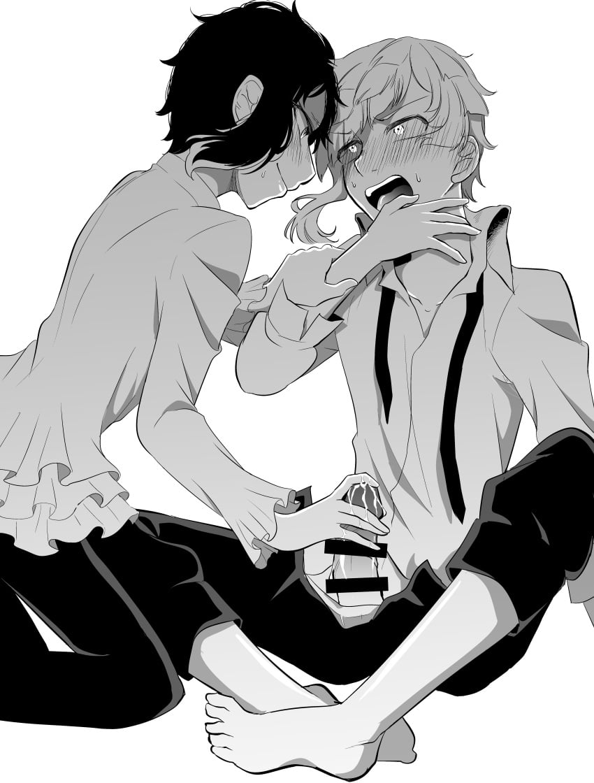 2boys atsushi_nakajima bungo_stray_dogs censored gay handjob male_only ryuunosuke_akutagawa tagme yaoi