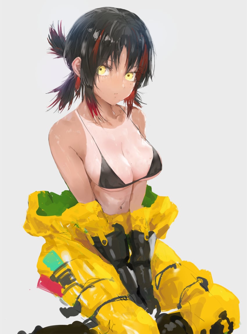 1girls bangosu belly belly_button big_breasts bikini bikini_top black_bikini black_bikini_top black_hair black_hair_female black_halterneck black_string_bikini black_swimsuit black_swimwear breasts busty busty_female busty_girl cleavage collarbone female female_focus female_only halterneck hazmat_suit high_resolution highres huge_breasts large_breasts lean_figure looking_at_viewer midriff multicolored_hair narrow_waist navel original original_art original_artwork original_character plump_breasts ponytail red_hair red_hair_female short_ponytail shoulders sidelocks simple_background sitting slender_body slender_waist slim_waist solo string_bikini swimsuit swimwear tan tan_body tan_chest tan_line tan_lines tan_skin tan_skinned_female tanned tanned_breasts tanned_skin uncensored uncensored_breasts uncensored_nipples uncensored_pussy uncensored_vagina upper_body white_background yellow_eyes yellow_eyes_female