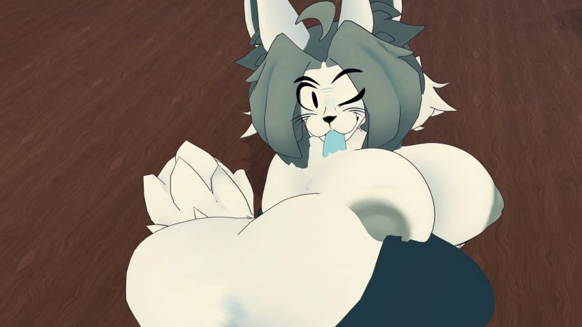 anthro big_ass big_breasts big_butt female furry furry_female furry_only looking_at_viewer pose solo_female temmie_(undertale) vrchat vrchat_avatar vrchat_model winking_at_viewer