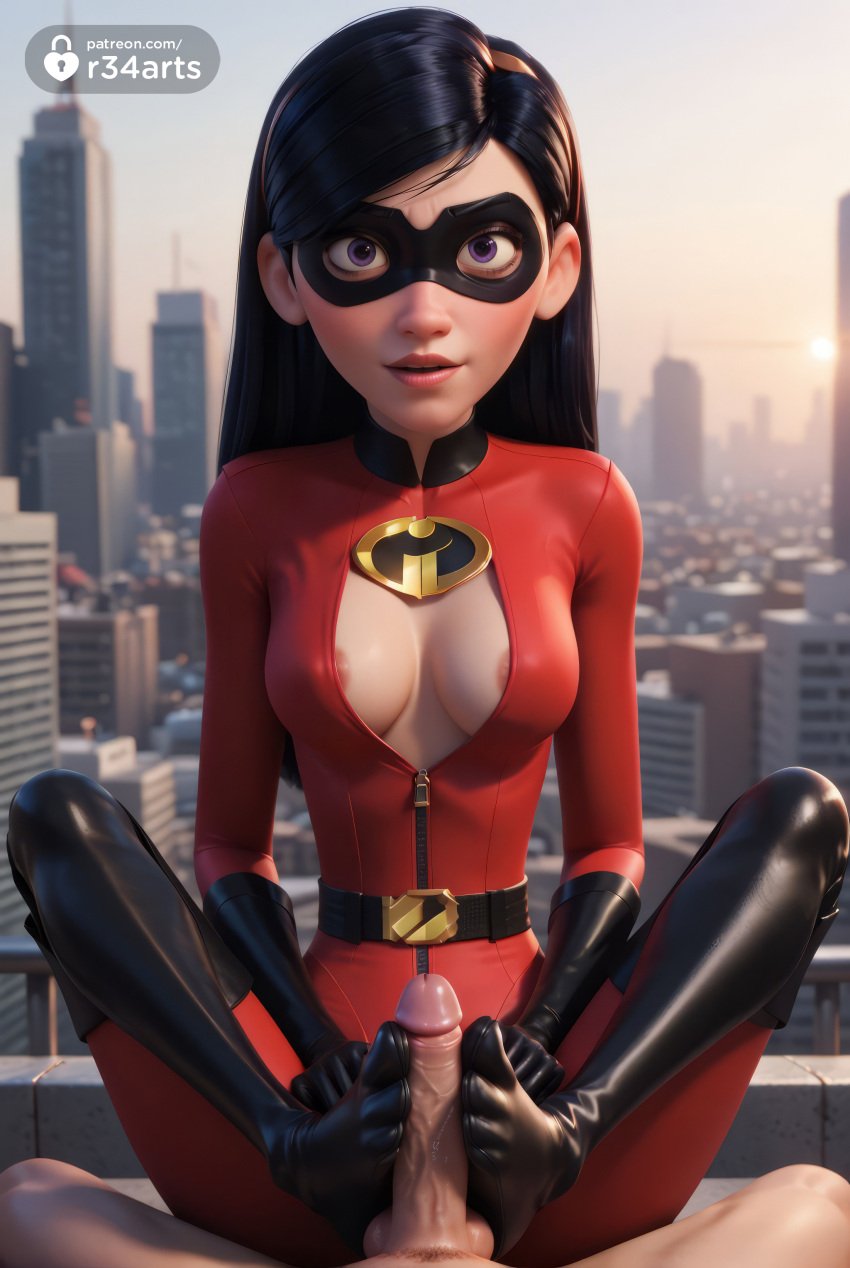 1boy 1boy1girl 1girls ai_generated areola_slip artist_name belt black_footwear black_gloves black_hair bodysuit boots breasts building city cityscape clothed_female_nude_male disney domino_mask feet female femdom footjob gloves hi_res knees_apart_feet_together latex lips long_hair looking_at_viewer male male_pubic_hair mask medium_breasts nipples no_bra no_shoes nude outdoors parted_lips penis pixar pov purple_eyes r34arts red_bodysuit sitting solo_focus spread_legs straight superhero superheroine swept_bangs the_incredibles the_incredibles_2 thigh_boots thighhighs toes two-footed_footjob uncensored violet_parr younger_female zipper