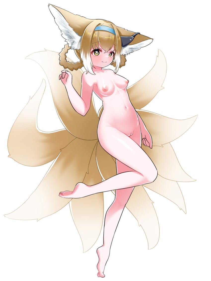 animal_ears arknights female fox_girl fukai_(fukai0224) headband nine_tailed_fox nude pussy suzuran_(arknights)