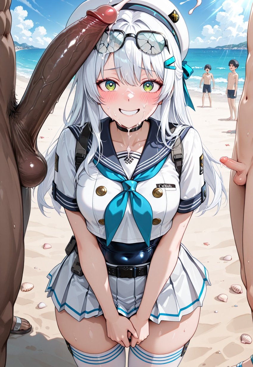 1girls 2boys ai_generated breasts broken_glasses cock_worship cracked_glasses cuckold cum dark-skinned_male female glasses glasses_on_head goddess_of_victory:_nikke green_eyes interracial large_penis light-skinned_male looking_at_viewer male neon_(nikke) netorare ntr penis penis_awe penis_size_comparison penis_size_difference self_upload size_comparison size_difference small_penis small_penis_humiliation tagme tiny_penis white_hair