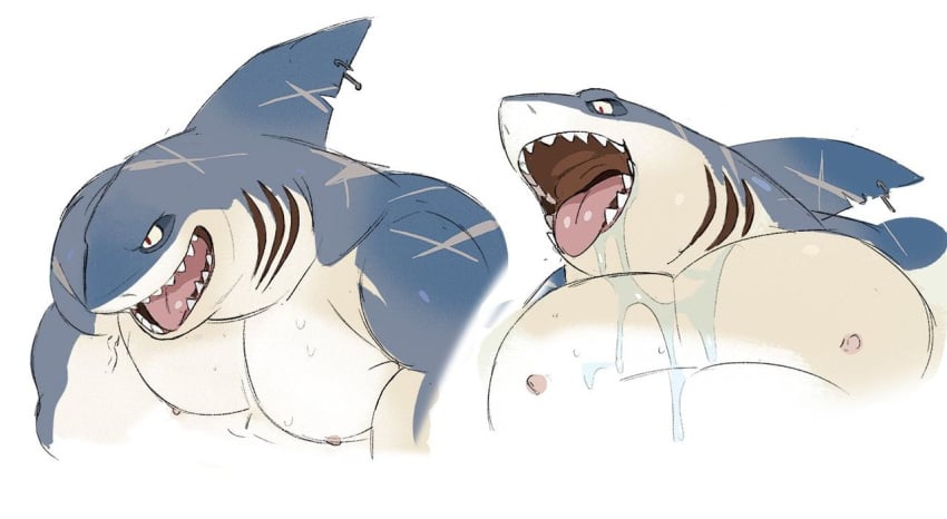 1male big_pecs muscular open_mouth saltypoundcake shark sharp_teeth spookeedoo unknown_source