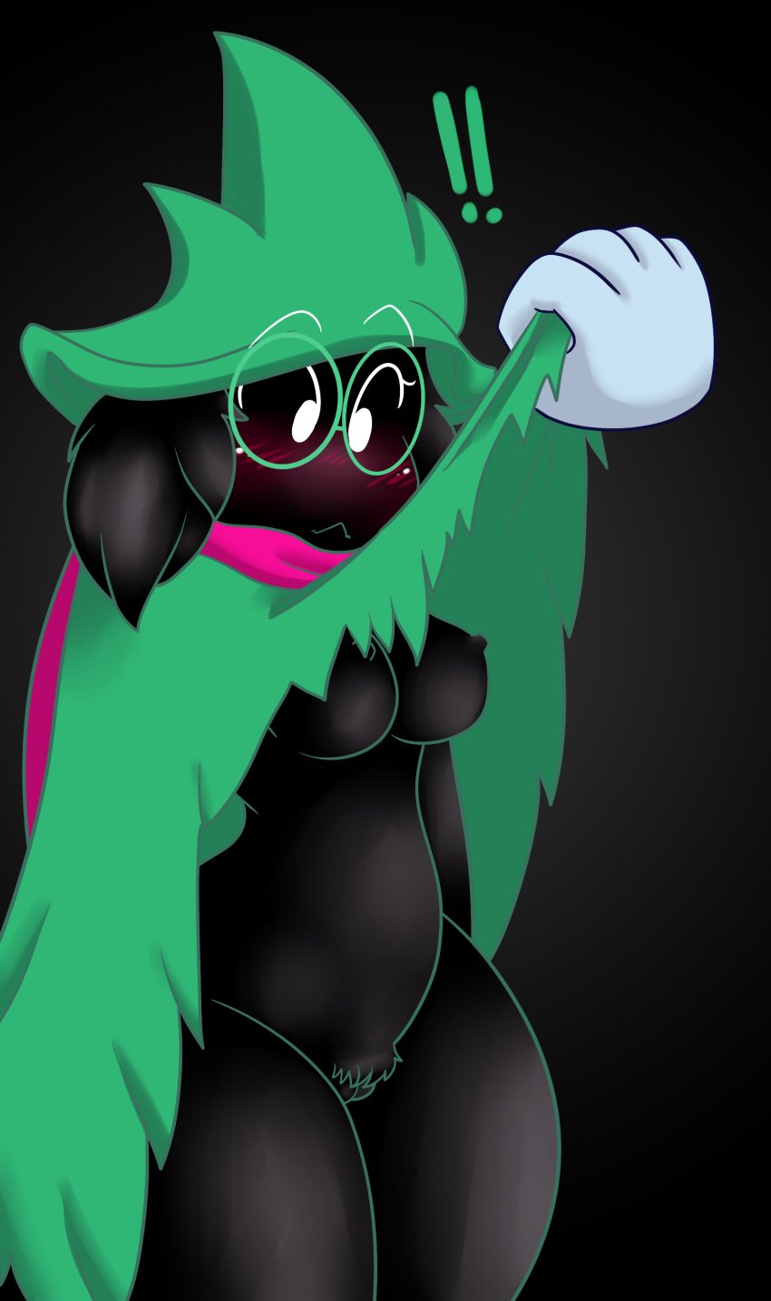 ! 1girls 2018 black_background black_fur black_nipples breasts clothing deltarune disembodied_hand eyewear female female_only female_ralsei fur glasses hat nipples pussy ralsei ralsei_(female) ralsei_with_black_fur robe robe_lift rule_63 simple_background solo undertale video_games yoshimister