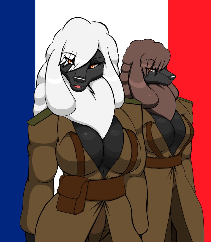 anthro blep boob_window clothing droll3 female_only french_flag world_war_2 ww2