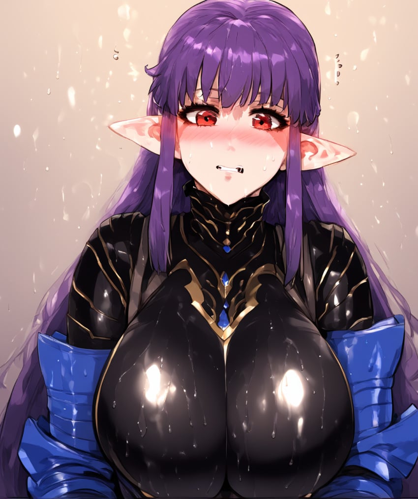 ai_generated bodysuit demon demon_girl esil_radiru no_sex sfw shiny_skin skintight solo_leveling sweat tight_clothing