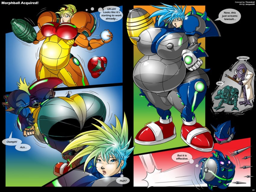 2011 4:3 anthro armor ass avian big_breasts blonde_hair blue_eyes blue_hair breast_expansion breasts butt_expansion chest_spike chozo comic covering covering_eyes covering_face crossover dialogue english_text eulipotyphlan expansion female growth hair head_on_hand hedgehog huge_breasts human human_focus jacques00 machine mammal metroid morphball_acquired multicolored_hair neon_genesis_evangelion nintendo not_furry_focus plugsuit power_armor samus_aran sega sonic_(series) sonic_the_hedgehog_(series) spikes spikes_(anatomy) tail tail_growth text transformation weight_gain