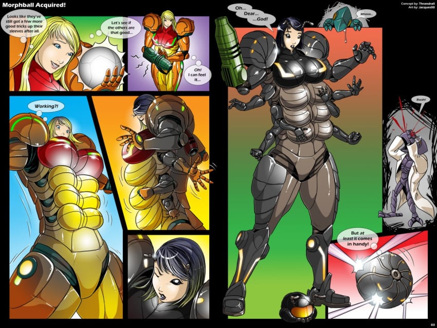 2011 4:3 8_breasts animal_humanoid armor arthropod arthropod_humanoid avian blonde_hair breasts centipede_humanoid chozo comic english_text female hair hair_color_change human humanoid jacques00 machine mammal metroid morphball_acquired multi_breast myriapod myriapod_humanoid nintendo power_armor samus_aran skin_color_change species_transformation text transformation