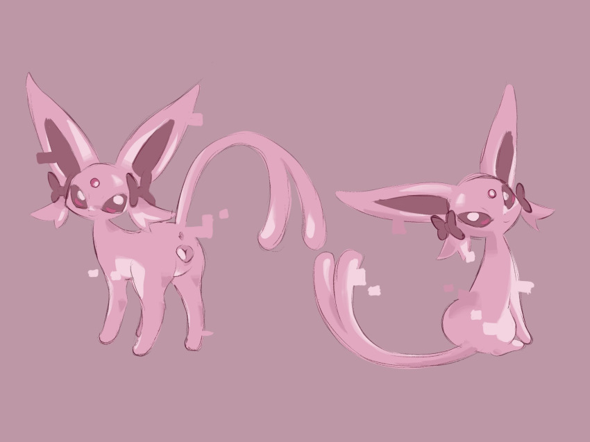 animal_genitalia bows espeon fox glitch labbit labbit1337 looking_at_viewer oc original_character pokemon pokemon_(species) split_tail