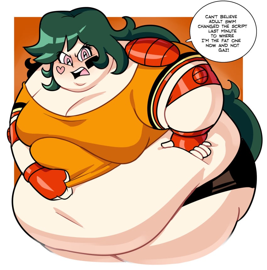 ballmastrz:_9009 bbw duleena_duneeda expansion fat green_hair obese obese_female speech_bubble superspoe talking_to_viewer tsundere