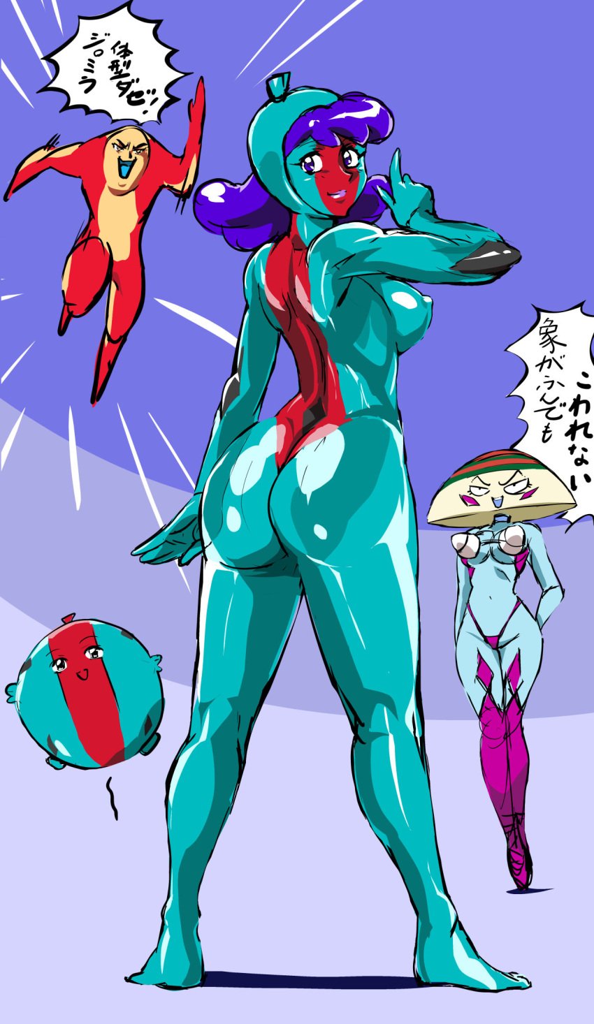 animate_inanimate ass balloon_with_face balloonie bishoujo_senshi_sailor_moon blue_body blue_skin breasts clothing elephanko female for_a_head group gum_mario hair hi_res humanoid inflatable lemures_(sailor_moon) living_inflatable male mamesi-ii monster monster_girl_(genre) nipple_outline nude object_head puko purple_hair text thong translation_request trio underwear