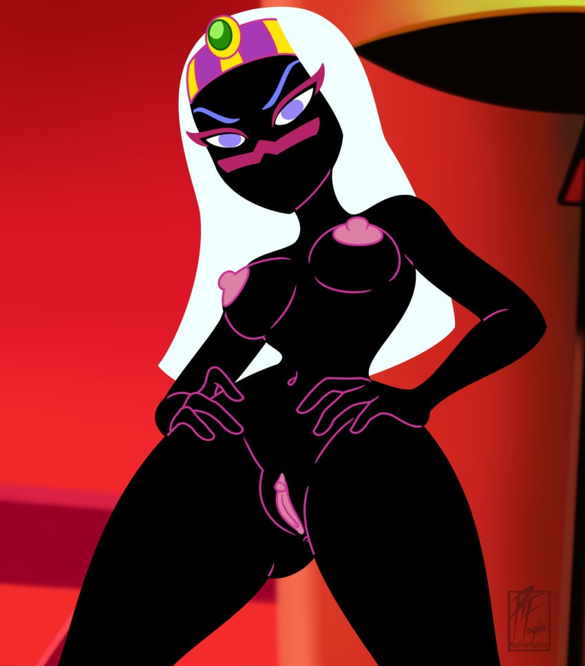 1girls alien alien_girl alien_humanoid black_body crown crown_only duck_dodgers facial_mark female female_focus female_only looney_tunes martian martian_(duck_dodgers) nude nude_female purple_eyebrows purple_eyes queen_tyr'ahnee retrofaptor uncensored warner_brothers white_hair