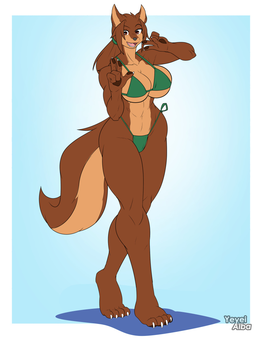 anthro big_girl bikini furry green_bikini muscle muscle_girl muscles muscular muscular_anthro muscular_female original original_art original_artwork original_character serene_(yeyeialba) wolf wolf_girl yeyeialba