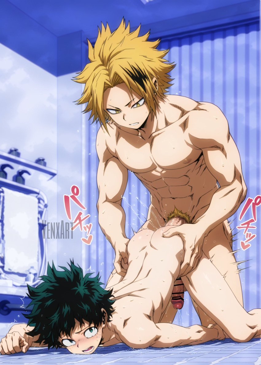 ai_generated blowjob boku_no_hero_academia deku denki_kaminari gay gay_sex hentai izuku_midoriya kaminari_denki male male_only midoriya_izuku my_hero_academia venxart yaoi