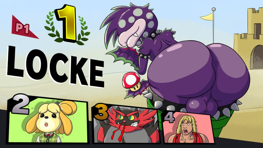 1girls 3boys absurd_res alternate_color animal_crossing anthro asinusadlyram ass bent_over big_ass big_testicles blood bracelet canine capcom crossover fangs feline female femboy flora_fauna furry girly goth hi_res huge_ass human incineroar isabelle_(animal_crossing) ken_masters large_testicles locke_(r-a-s-p) looking_back male mammal mario_(series) mohawk mushroom nintendo nosebleed nude open_mouth original_character perineum piranha_plant plant pokémon_(species) pokemon pokemon_sm presenting purple_skin r-a-s-p_(artist) shih_tzu spike street_fighter super_mario_bros. super_smash_bros. testicles text thick_thighs video_games wide_hips