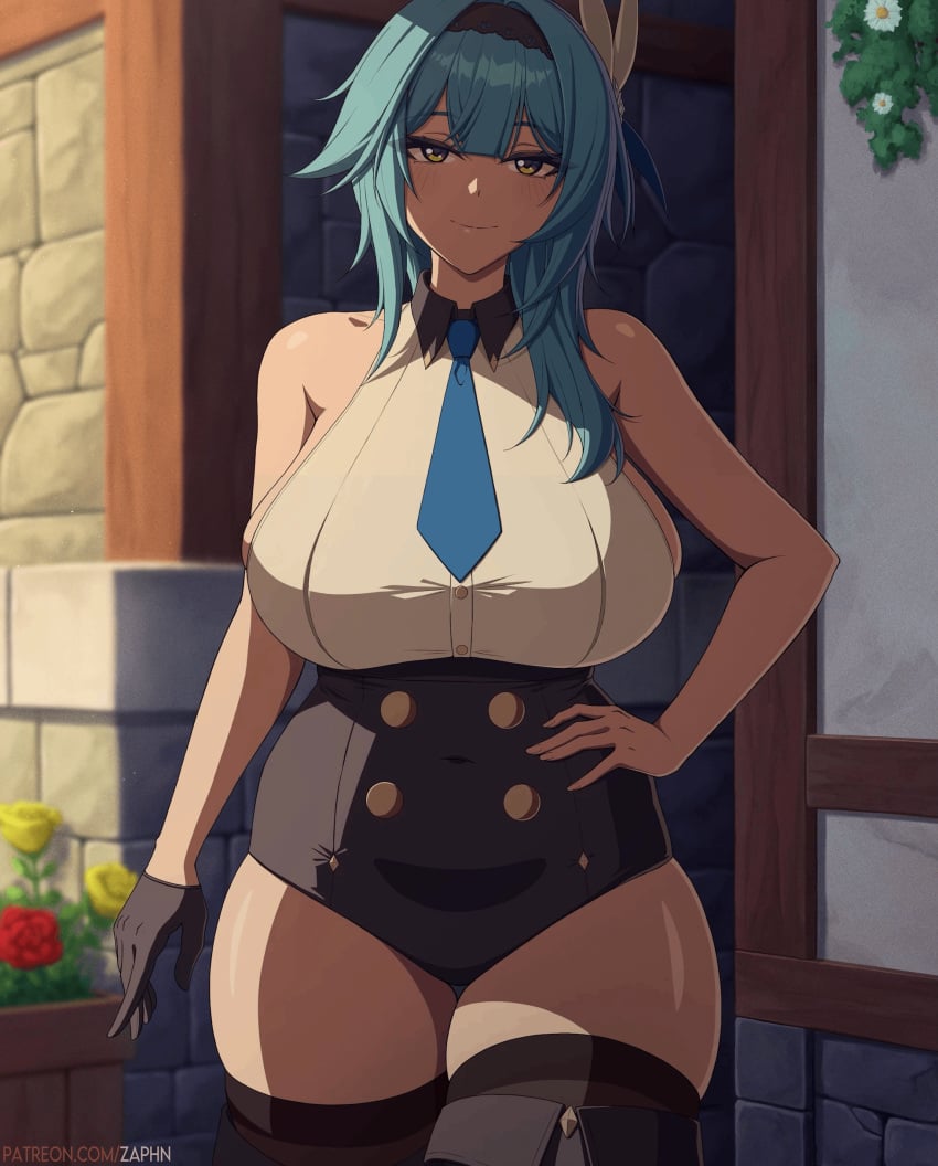 1girls alternate_breast_size big_breasts blue_hair bodysuit breasts curvaceous curvy curvy_female eula_(genshin_impact) female female_focus female_only genshin_impact huge_ass huge_breasts large_breasts light-skinned_female light_skin stitched tagme thick_thighs thighhighs thighs third-party_edit yellow_eyes zaphn