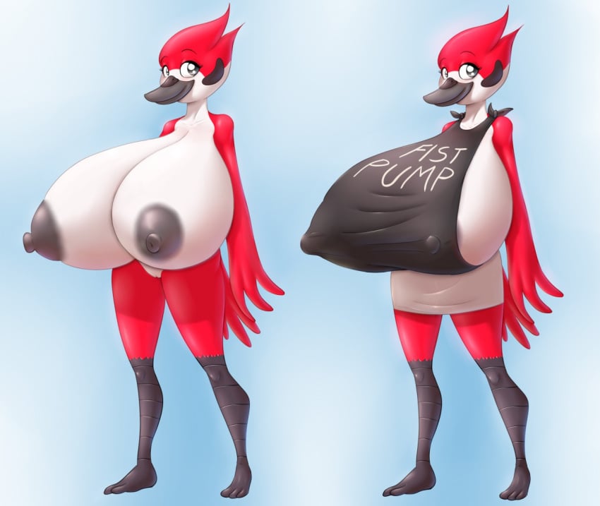 1girls anthro areola_slip areolae arms_behind_back avian avian_humanoid beak breasts cartoon_network feathers female female_focus female_only furry grey_eyes hips hyper_breasts hyperstorm_h large_breasts marauder6272 margaret_smith_(regular_show) nipple_bulge nipples nude nude_female pussy red_feathers red_hair regular_show skirt thighs vagina