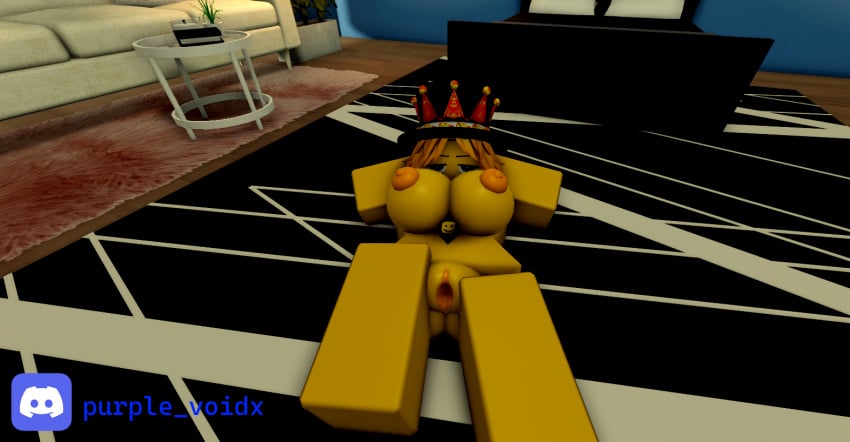 1girls 3d arms_behind_back bedroom breasts carpet discord_(app) discord_logo discord_username female laying_down looking_at_viewer nude puffy_nipples purple_voidx pussy roblox roblox_avatar robloxian self_upload spread_legs spread_pussy vagina viatornl yellow_body yellow_hair