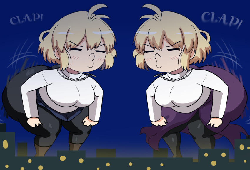 1girls arcueid_brunestud ass ass_clapping big_ass bigger_female blonde_hair bouncing_ass building chibi city clapping_cheeks clothing dat_ass dual_persona fat_ass female female_only giantess huge_ass hyper hyper_ass imstupid13 large_ass macro macrophilia massive_ass melty_blood motion_lines pantylines png red_arcueid shortstack skirt solo sweater taller_girl thick_ass thick_thighs tsukihime twerking twins type-moon vampire vampire_girl wide_hips