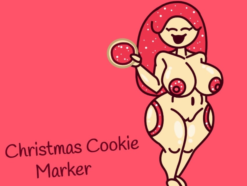 1girls christmas_cookie_marker find_the_markers naked_female red_body red_hair tan_skin