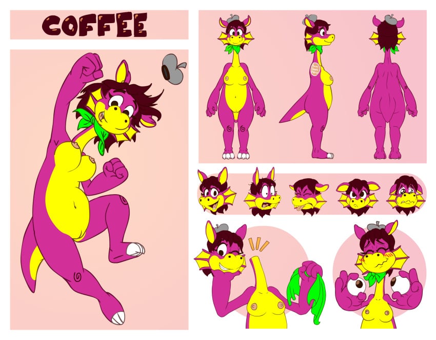 anthro bandana berriesandcoffee big_breasts blush breasts coffee(character) decapitation detachable detachable_eyes detachable_head dragon enucleation eyeball female headless model_sheet scalie solo