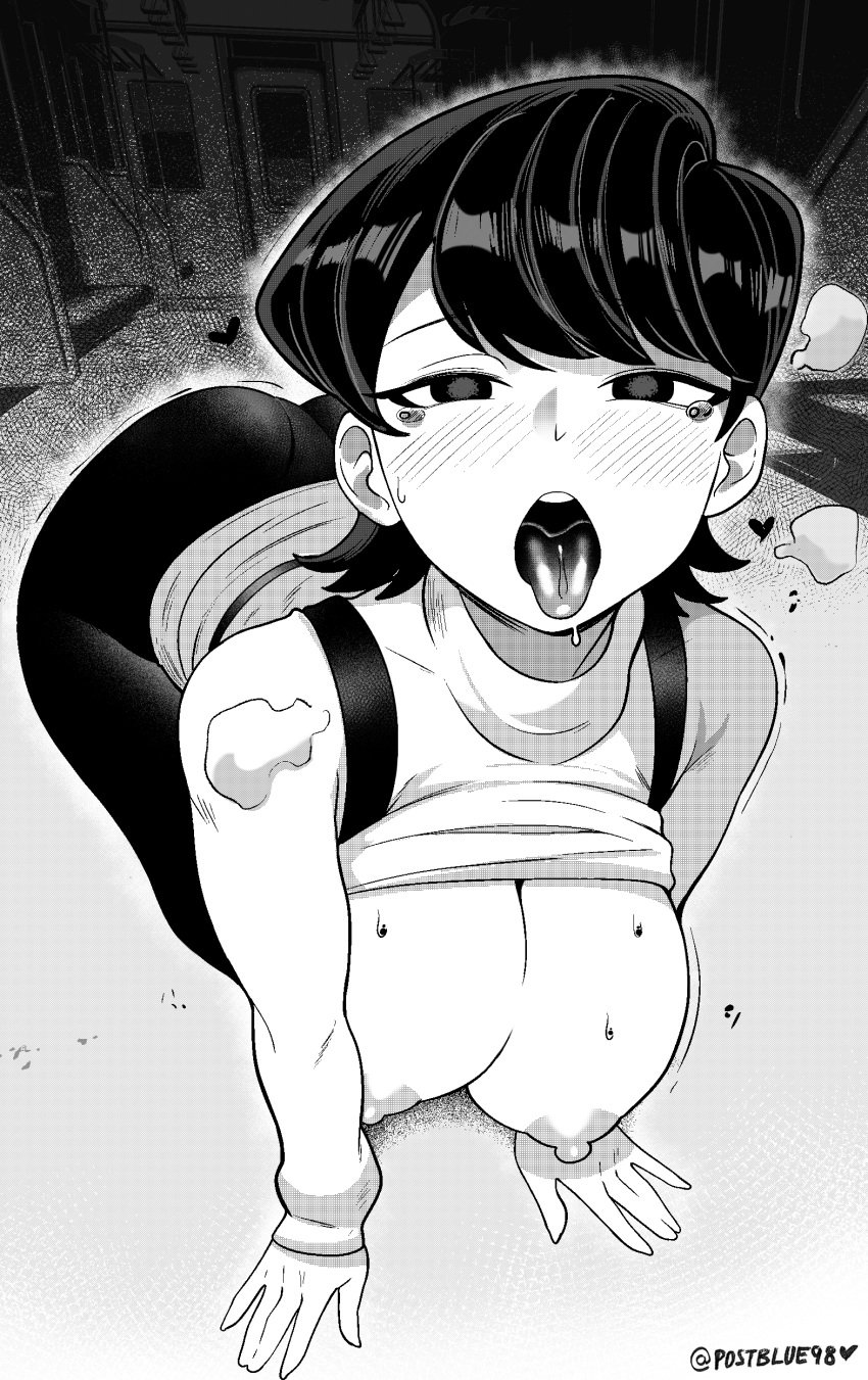 2d 2d_(artwork) 2d_artwork all_fours ass big_breasts black_hair blush breasts female hair komi-san_wa_komyushou_desu komi_can&#039;t_communicate komi_shuuko looking_at_viewer milf monochrome nipples on_all_fours postblue98 shuuko_komi solo sweat sweater sweating sweaty_breasts tagme tear tears tongue tongue_out