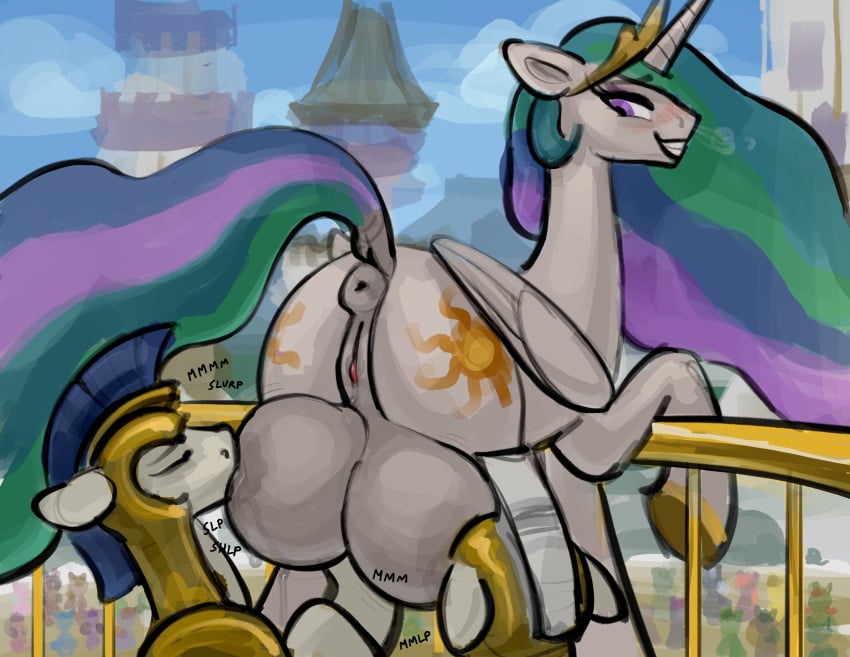 absurd_res animal_genitalia animal_pussy anus blush bodily_fluids breast_play breast_suck breasts canterlot_castle castle crotch_breasts equid equine equine_anus equine_genitalia equine_pussy female feral friendship_is_magic genital_fluids genitals group hasbro hi_res horse male male/female mammal my_little_pony nipple_fetish nipple_play nipple_suck onomatopoeia outside_sex pony princess_celestia_(mlp) pussy roostercocke royal_guard_(mlp) royalty sex sound_effects sucking teats text trio umamipenis vaginal_fluids