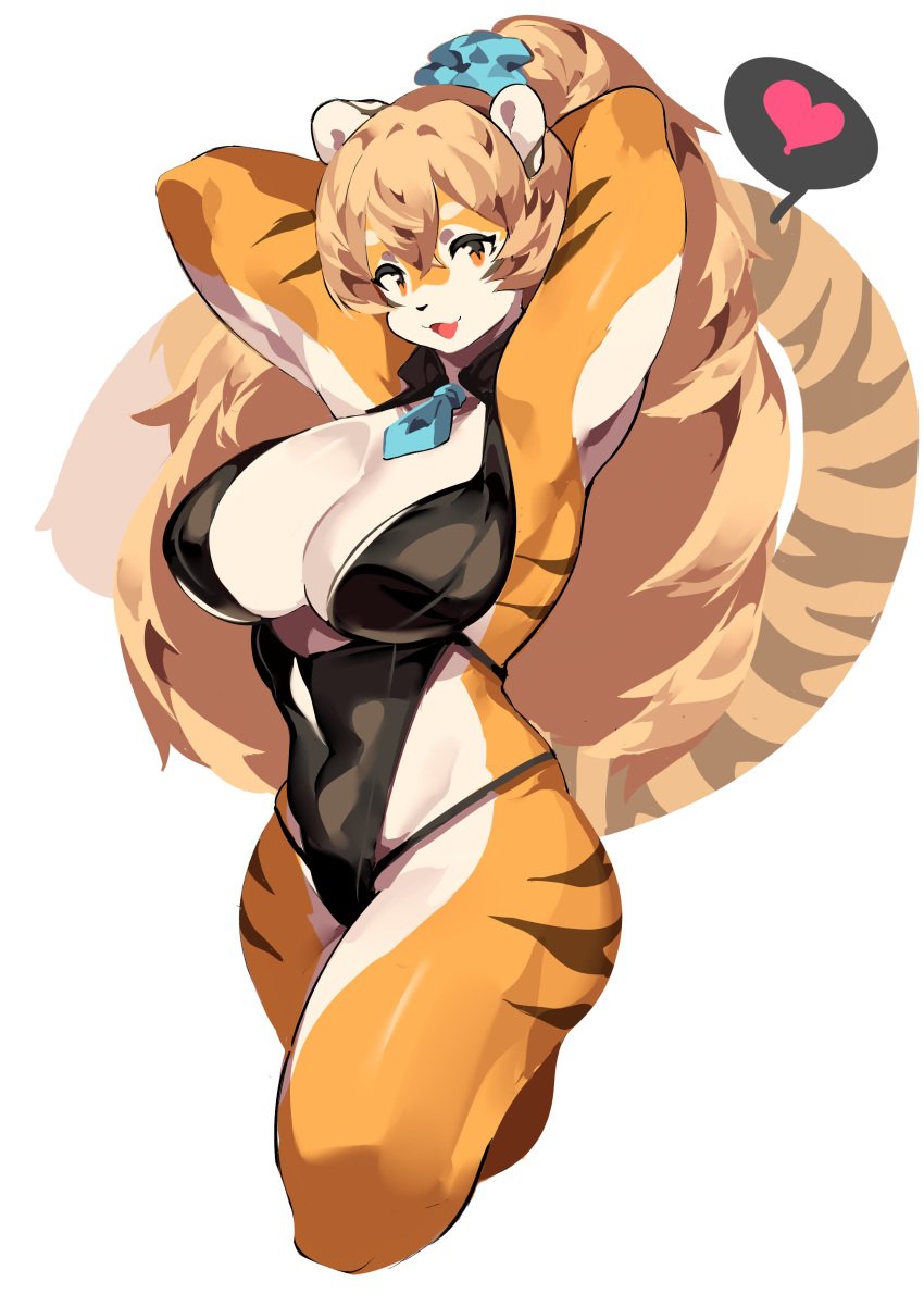 anthro armpits big_breasts breasts cleavage feline female furry huge_breasts leotard mx99926 necktie scrunchie tagme thick_thighs thong tiger tiger_girl wide_hips