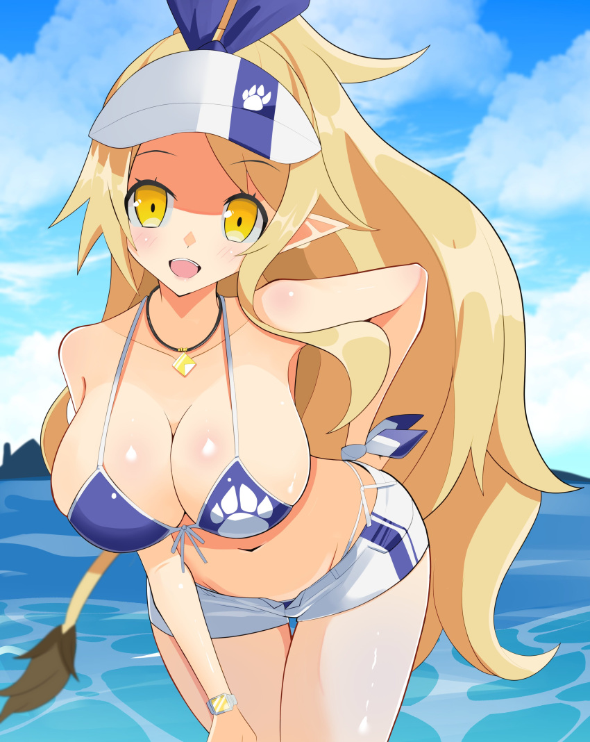 beach bikini bikini_top breasts cleavage disgaea disgaea_5 disgaea_rpg large_breasts liezerota nippon_ichi_software octpus_tako sea seaside shorts