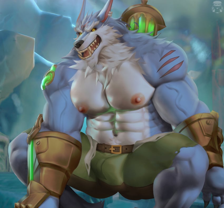 3d anthro bozi bulge clothing league_of_legends male male_nipples male_only muscular_anthro muscular_male nipples riot_games warwick werecanid werecanine werewolf