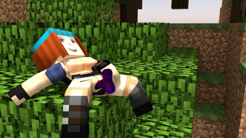 1boy 1girls 3d brown_hair cubic_breasts dildo dildo_in_pussy female half-dressed horny_female human humanoid masturbation mine-imator minecraft minecraft:_story_mode netheregions nude_female outdoors petra_(mcsm) pussy_insertion sex_toy smile