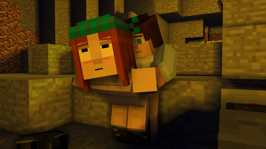 1boy 1boy1girl 1girls 3d cave cubic_breasts doggy_style half_dressed horny_female jesse_(mcsm) mine-imator minecraft minecraft:_story_mode netheregions nude_female petra_(mcsm) sex