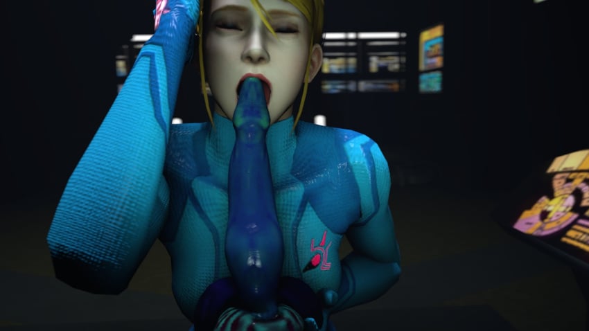 3d blonde_hair bodysuit closed_eyes dildo falcosfm metroid nintendo samus_aran source_filmmaker tagme zero_suit_samus